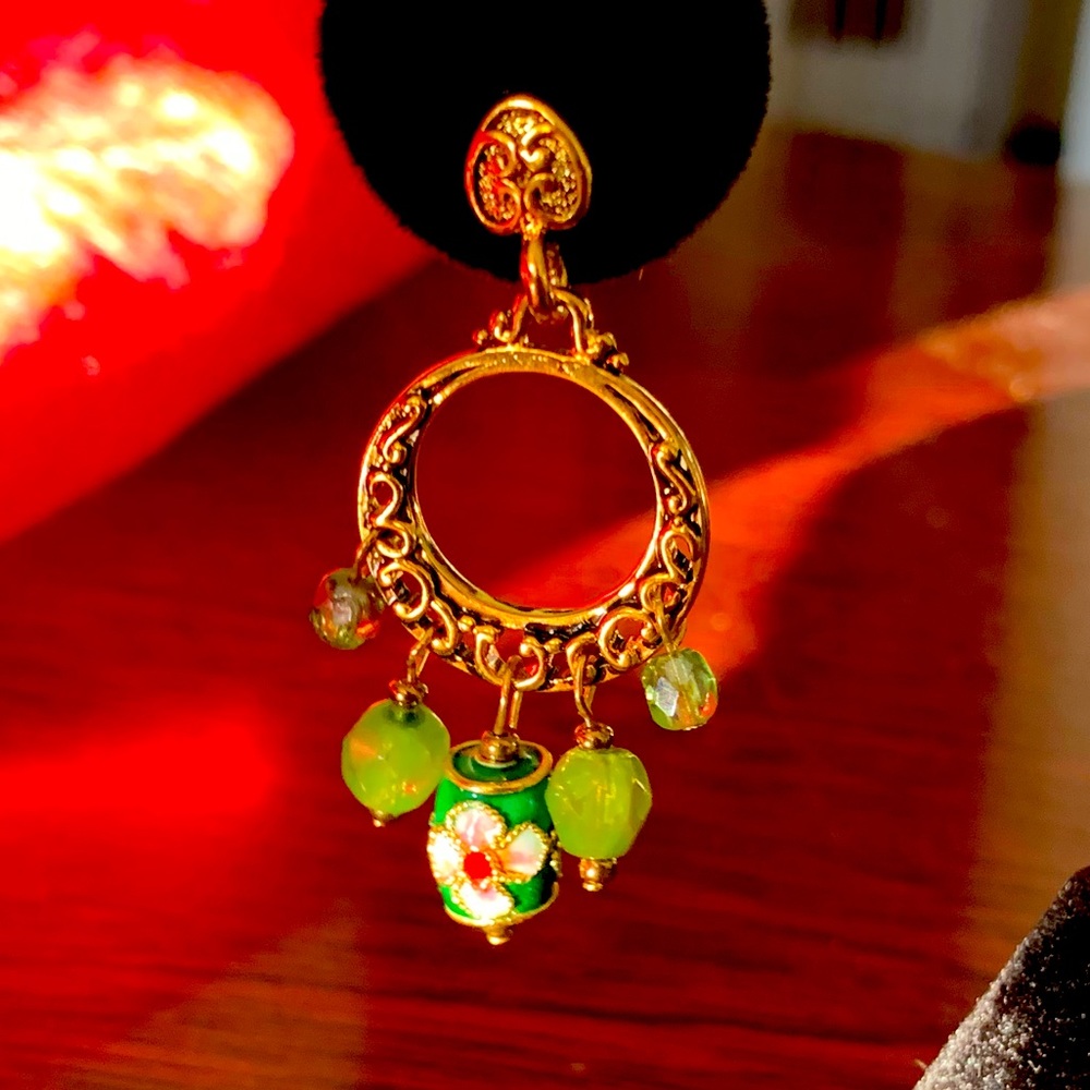 Crystal and Cloisonné Earrings